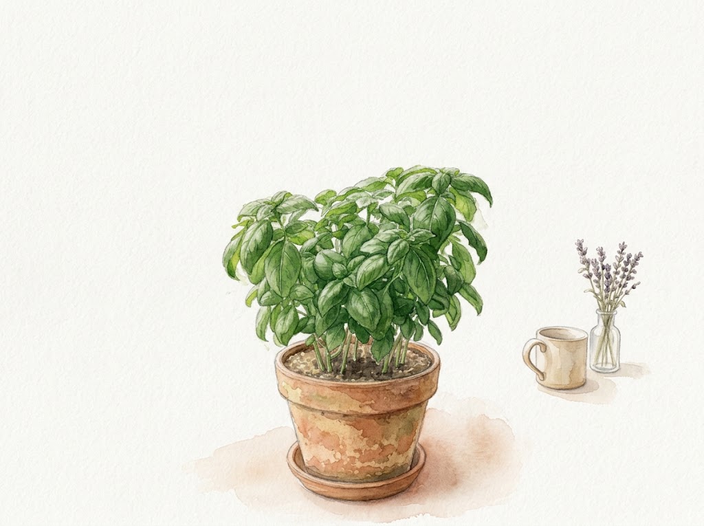Basil houseplant watercolor